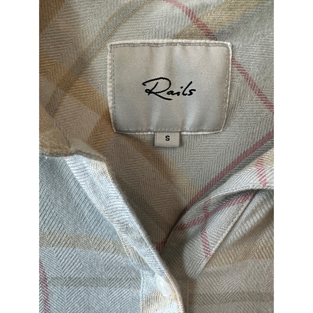 Rails Hunter Plaid Button Down Shirt Light Blue Pink Tan Flannel Small - Picture 2 of 6